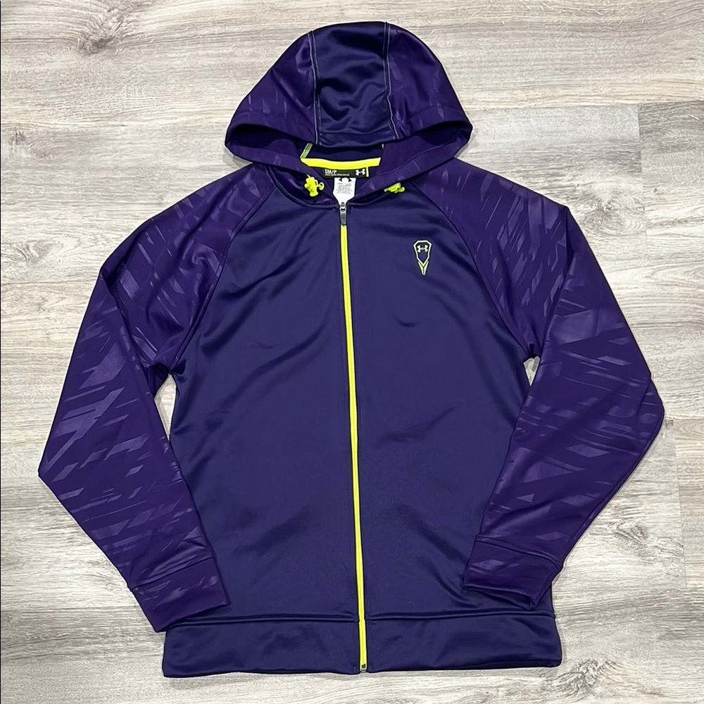 Men's Full Zip Purple and Neon Green Under Armour Lacrosse Hooded Sweatshirt